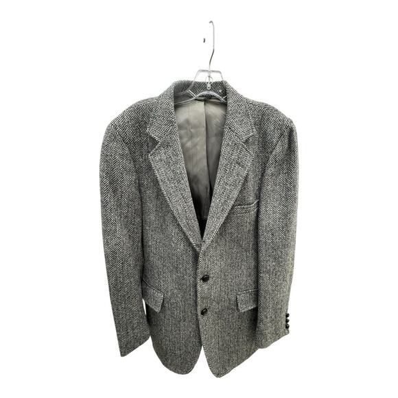 VINTAGE HARRIS TWEED Blazer Sport Coat Jacket Men 42L Grey Wool Herringbone USA - Picture 1 of 6